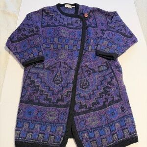 Vintage Purple and Black Women's Cardigan Sweater